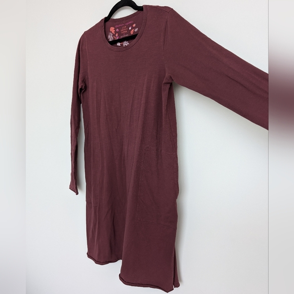 Gudrun Sjoden 100% Organic Cotton Maroon Long Sleeve Pocket Dress Lagenlook Sz M - Picture 2 of 16